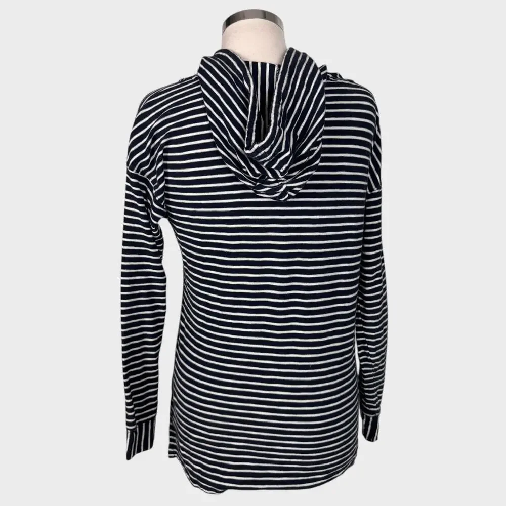 Tommy Hilfiger Womens Small Stiped Blue Hooded Top 100% Cotton - Picture 6 of 7